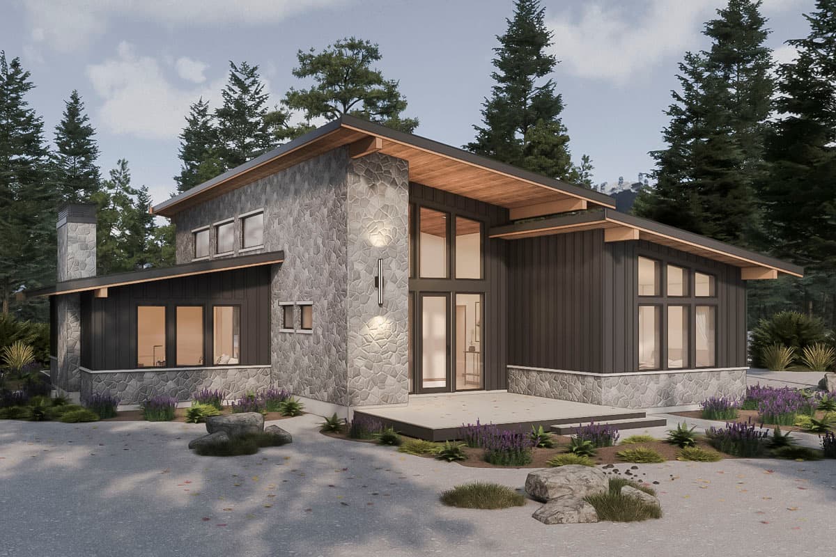 Plan 330019WLE: Contemporary House Plan with 3 Clustered Bedrooms with Vaulted Ceilings - 1893 Sq Ft - Image #8 - Contemporary, Mid Century Modern, Modern