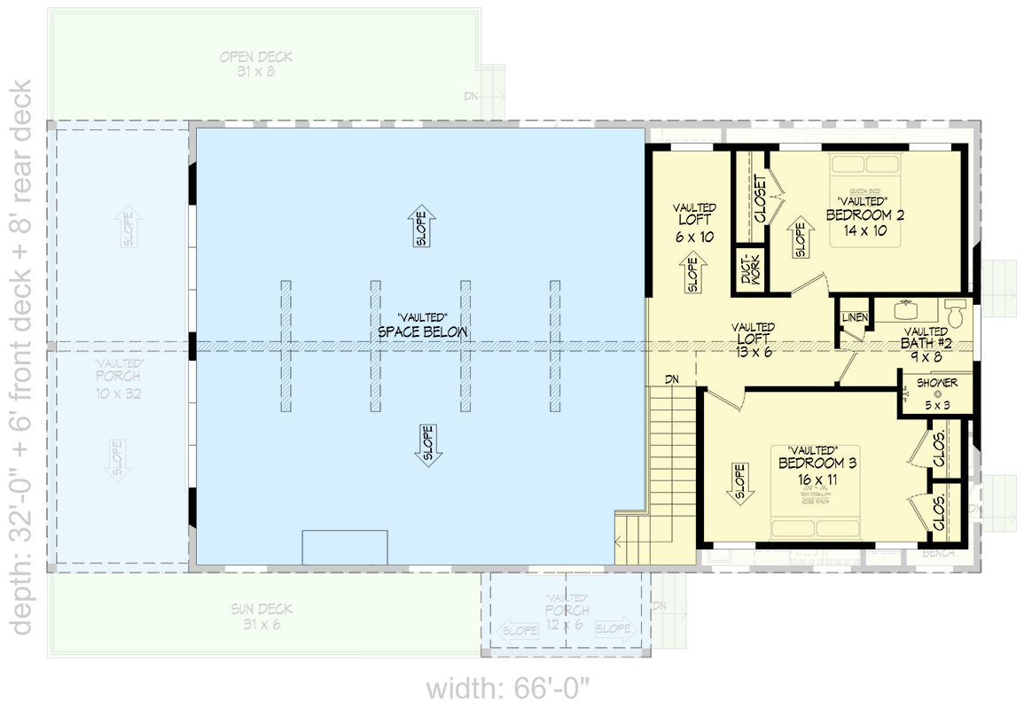 Plan 680323VR: 2-Story Lake House Plan with Vaulted Great Room and Lower Level Garage - Floor Plan - 2nd Floor - Cottage, Country, Craftsman