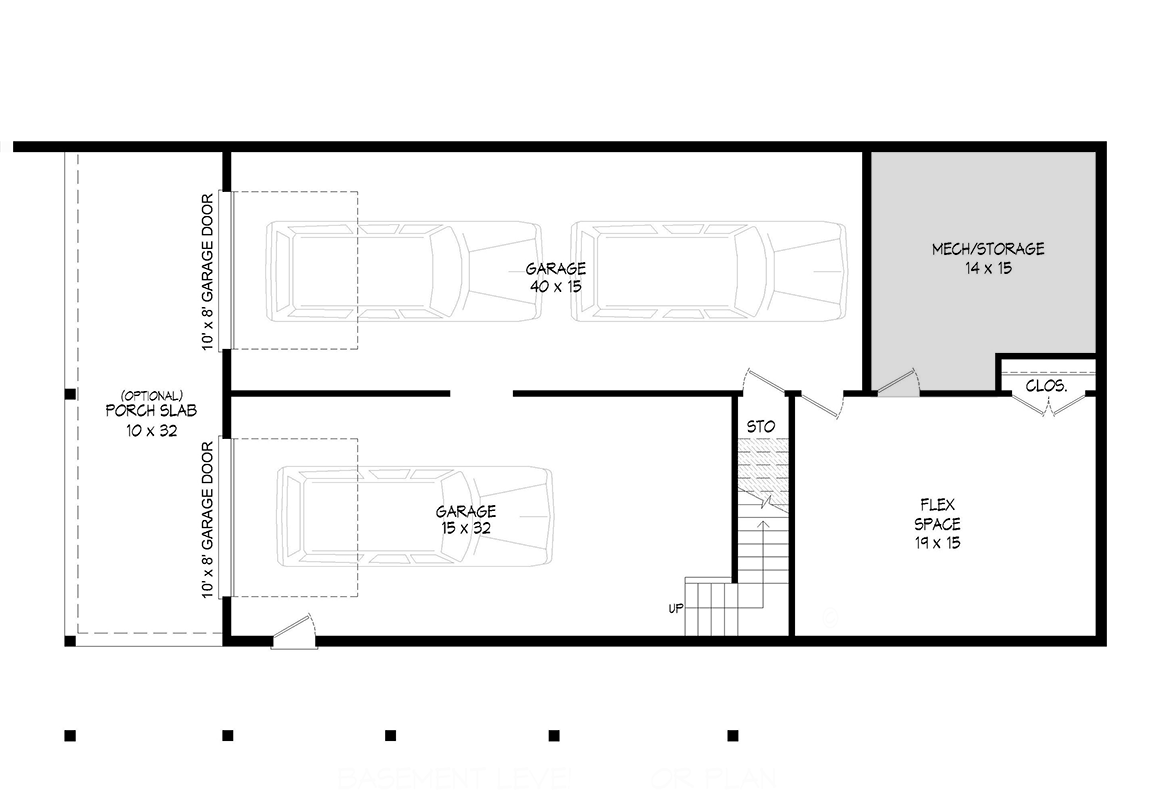 Plan 680323VR: 2-Story Lake House Plan with Vaulted Great Room and Lower Level Garage - Floor Plan - Lower Level - Cottage, Country, Craftsman