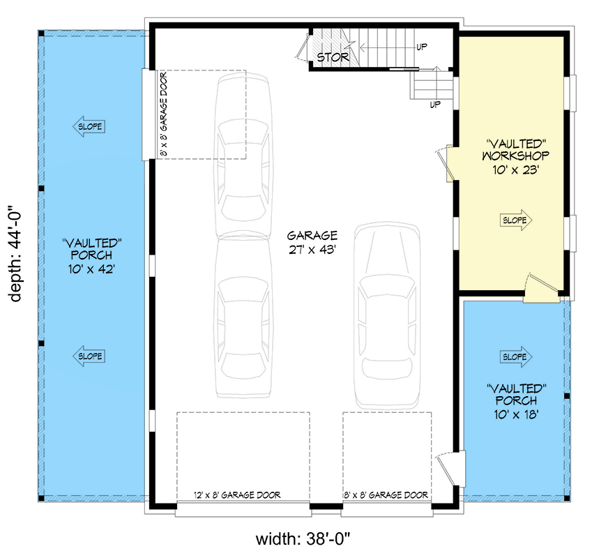 Plan 680324VR: 3-Car Detached Garage with Separate Workshop and a Flex Space Above - Floor Plan - Main Level - Country, Rustic, Traditional