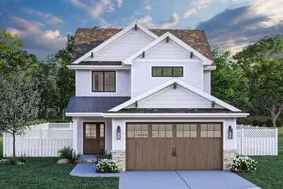 Craftsman House Plan with 3 Upstairs Bedrooms and 2-Car Garage - 1586Sq Ft