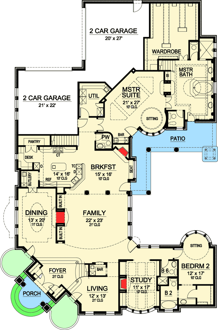 Plan 36205TX: Two-Story Master Retreat - Floor Plan - Main Level - European, Mediterranean