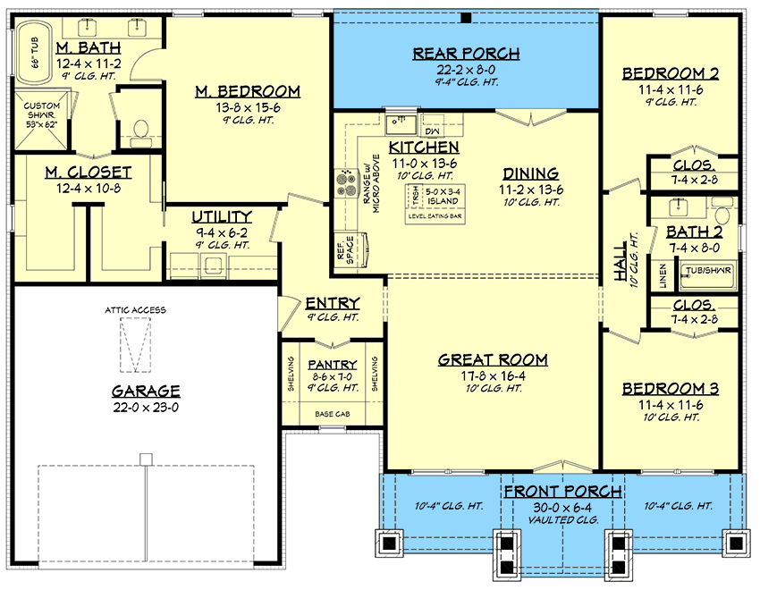 Plan 51962HZ: 3-Bed Hill Country-Style Modern Farmhouse with Two Master Walk-in-Closets - 1795 Square Feet - Floor Plan - Main Level - Country, Craftsman, Hill Country, Modern Farmhouse, New American, Rustic