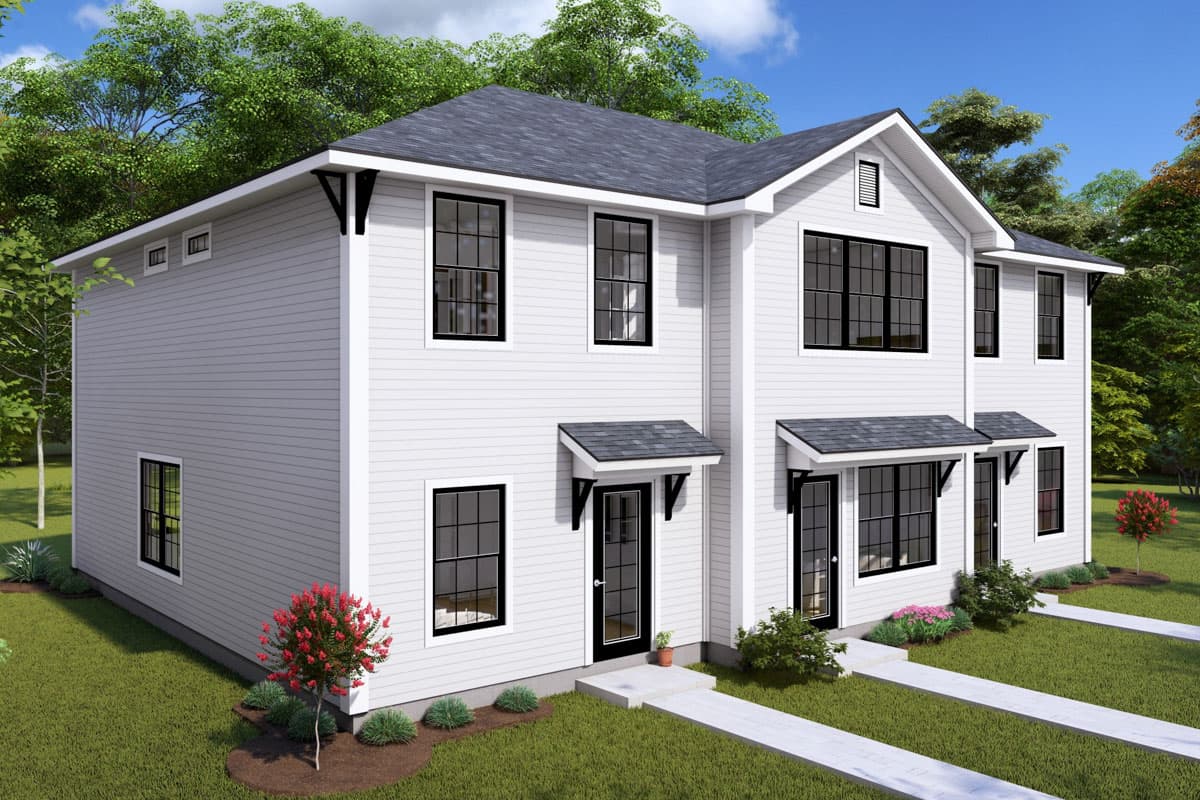 Plan 52347WM: Traditional Triplex House Plan with 2 Bed Units - 1120 Sq Ft Each - Image #5 - New American, Traditional