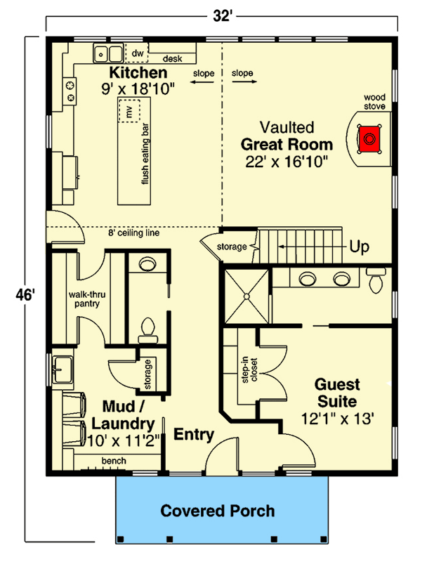 Plan 72413DA: Flexible Cottage House Plan with 2-Story Great Room and Loft Above - 1752 Sq Ft - Floor Plan - Main Level - Cottage, Country, New American, Vacation