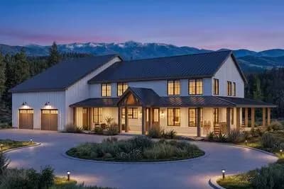 2-Story Barndominium-Style Home Plan with Wrap Around Porch - 3292 Sq Ft