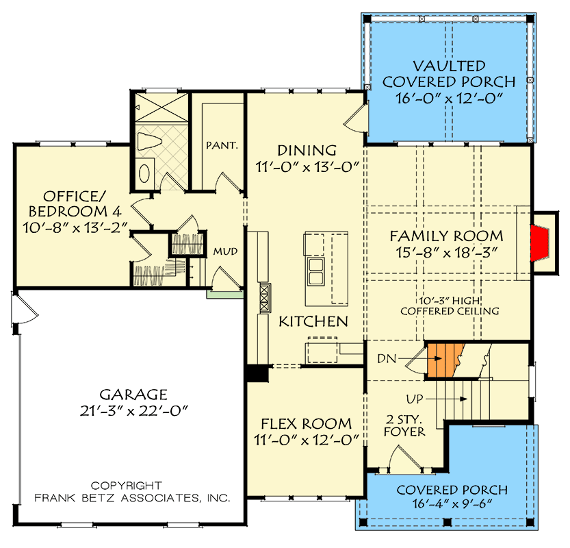 Plan 710436BTZ: 2-Story Traditional Home Plan with Flex Room and Media Room - 2702 Sq Ft - Floor Plan - Main Level - Country, New American, Traditional