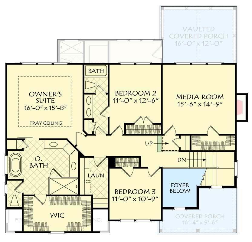 Plan 710436BTZ: 2-Story Traditional Home Plan with Flex Room and Media Room - 2702 Sq Ft - Floor Plan - 2nd Floor - Country, New American, Traditional