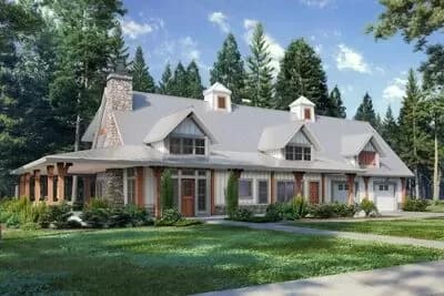 3-Bedroom Modern Farmhouse Barndominium House Plan with Wrap-Around Porch and 2-Car Garage