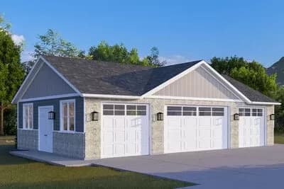 4-Car Traditional Style Detached Garage Plan - 1500 Sq Ft