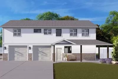 2 Bed Barndominium-style Home Plan with Oversized Workshop - 1488 Sq Ft