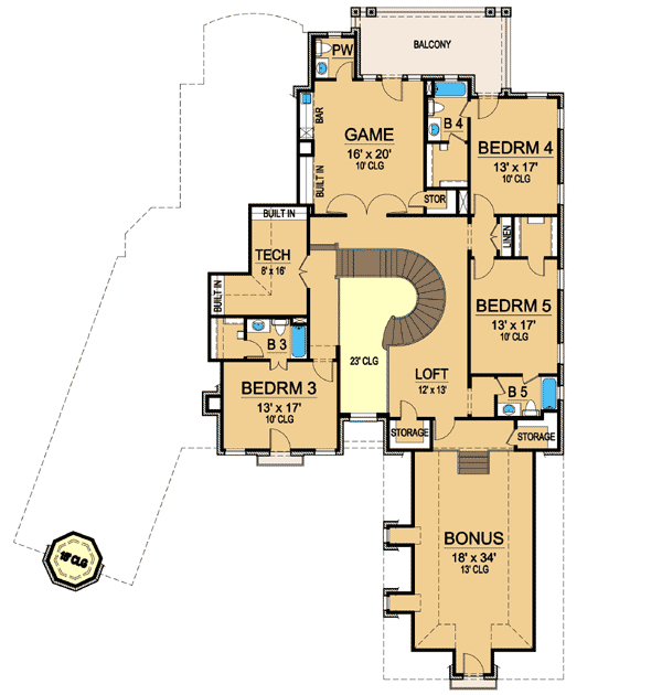 Plan 36227TX: His and Her Baths - Floor Plan - 2nd Floor - European, French Country