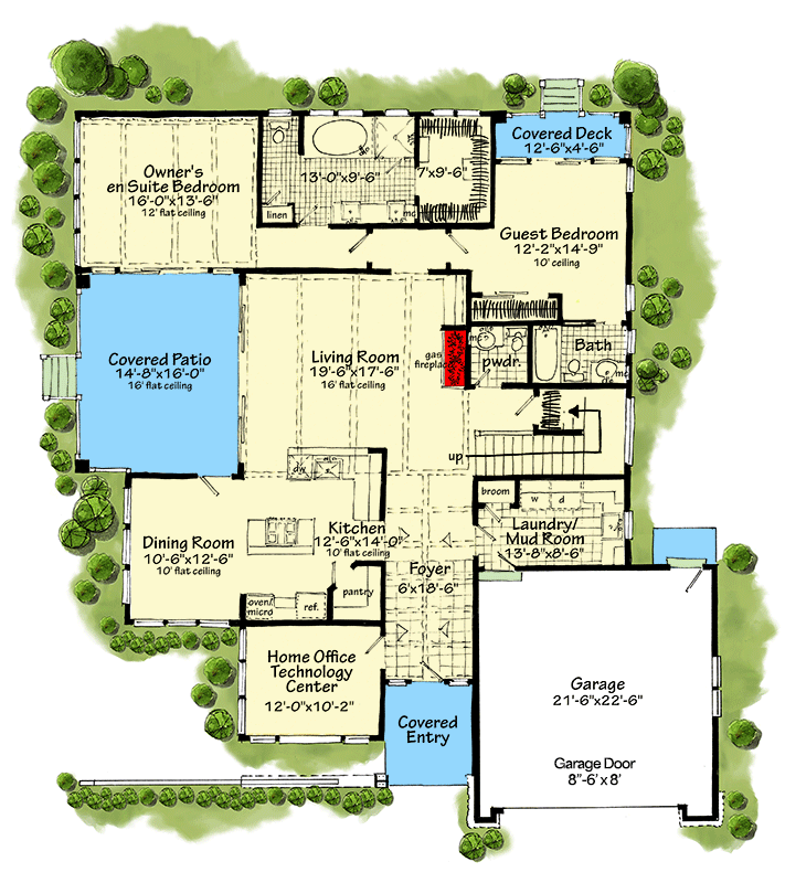 Plan 12980KN: Contemporary Northwest Style House Plan with Home Office and 2 Car Garage - 2706 Sq Ft - Floor Plan - Main Level - Contemporary, Modern, Northwest, Prairie
