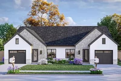 2-Bed Modern Cottage Duplex with Symmetrical Units - 1231 Sq Ft