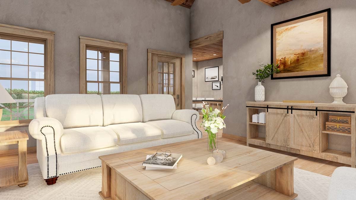 Plan 70885MK: Country Cabin House Plan with Upstairs Owners Suite and Outdoor Fireplace - 1266 Sq Ft - Image #7 - Cabin, Country, Craftsman, Rustic