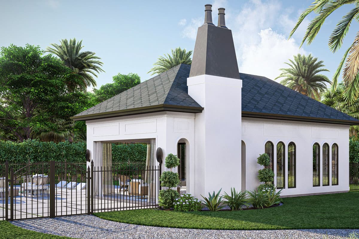 Plan 623359DJ: Mediterranean Style Pool House with Outdoor Fireplace - Image #8 - Mediterranean