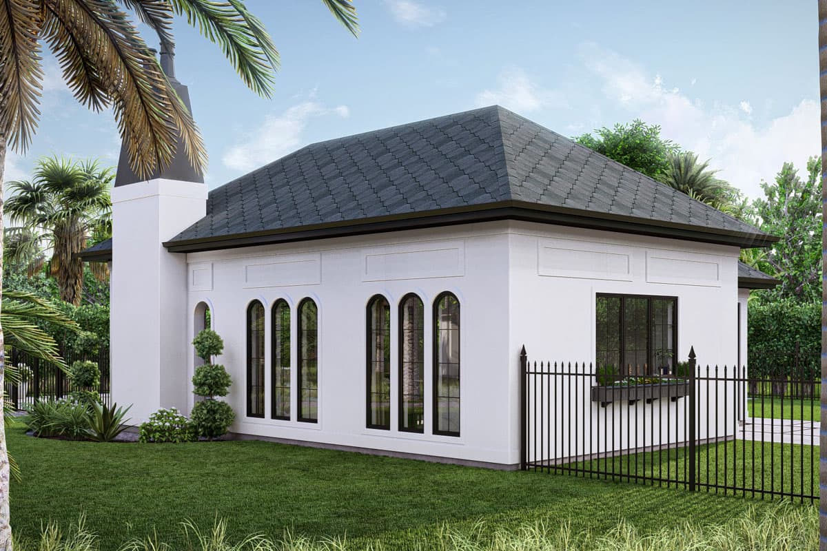 Plan 623359DJ: Mediterranean Style Pool House with Outdoor Fireplace - Image #6 - Mediterranean