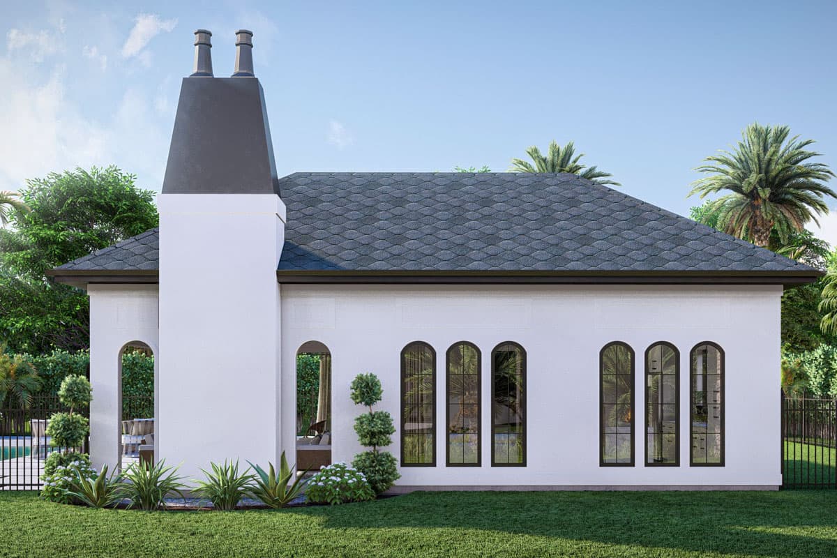 Plan 623359DJ: Mediterranean Style Pool House with Outdoor Fireplace - Image #4 - Mediterranean