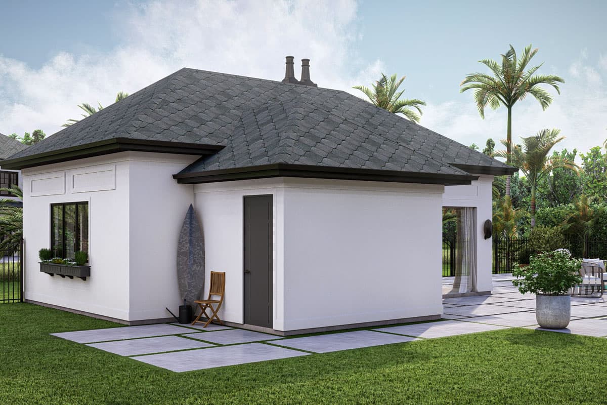 Plan 623359DJ: Mediterranean Style Pool House with Outdoor Fireplace - Image #5 - Mediterranean