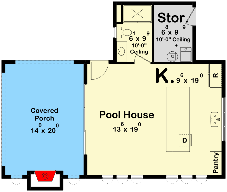 Plan 623359DJ: Mediterranean Style Pool House with Outdoor Fireplace - Floor Plan - Main Level - Mediterranean