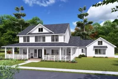 Two-Story Farmhouse Plan with Vaulted Great Room and Wrap Around Porch - 2716 Sq Ft