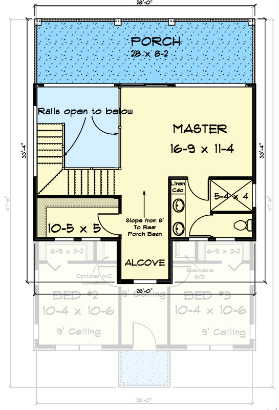 Plan 52352WM: 2-Story Traditional Home Plan with Stacked Porches - 1562 Sq Ft - Floor Plan - 2nd Floor - Contemporary, Country, Mountain, Traditional
