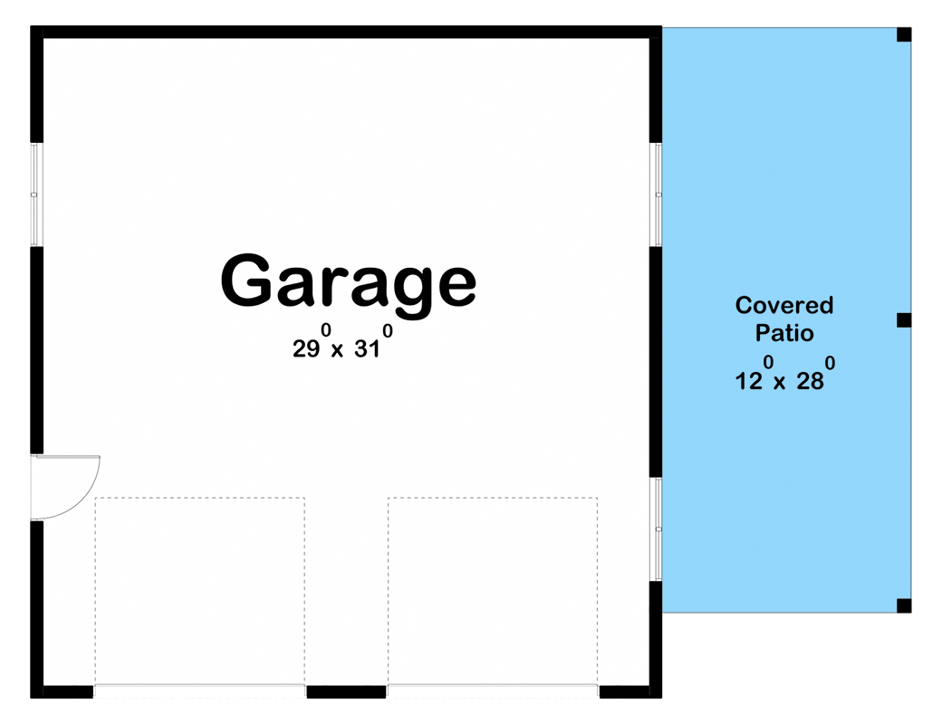 Plan 623360DJ: 2-Car Detached Garage Plan with Side Covered Patio - Floor Plan - Main Level - Farmhouse