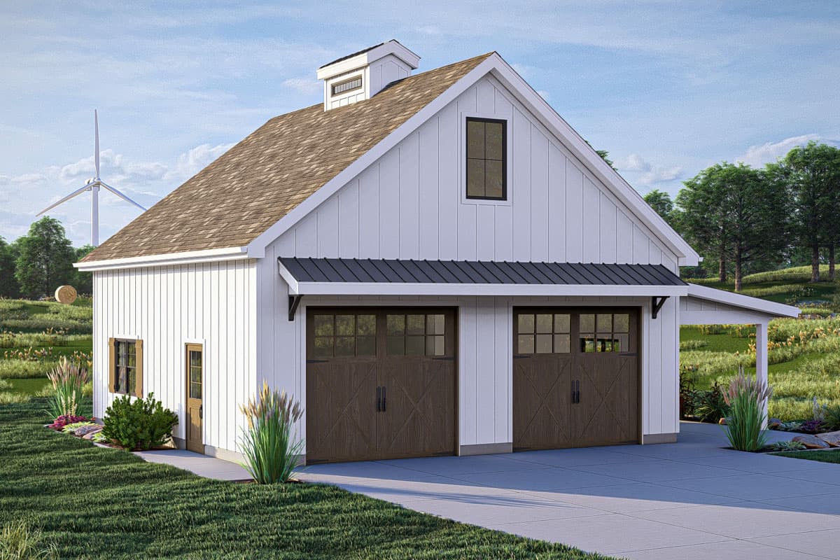 Plan 623360DJ: 2-Car Detached Garage Plan with Side Covered Patio - Image #5 - Farmhouse