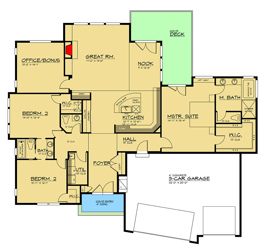 Plan 666266RAF: 3-Bed Contemporary Modern Home Plan with Angled Garage - 2388 Sq Ft - Floor Plan - Main Level - Contemporary, Mid Century Modern, Modern, Northwest