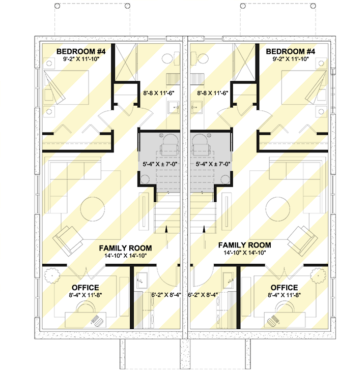 Plan 22689DR: Contemporary Duplex House Plan with Matching 1613 Sq Ft Units with Lower Level Expansion - Floor Plan - Optional Lower Level - Contemporary, Northwest