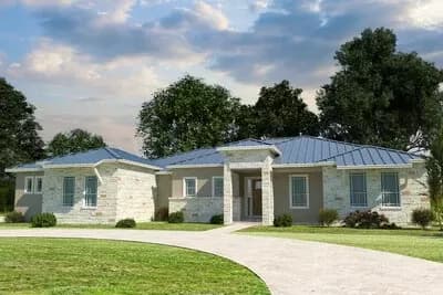 Stone and Stucco One-Story House Plan with 3 Bedrooms and 2 Car Garage - 2282 Sq Ft