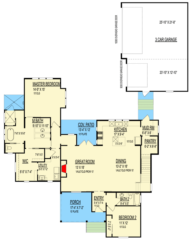 Plan 264123KMD: 3-Bed Country Cottage House Plan with 3-Car Garage - 2400 Sq Ft - Floor Plan - Main Level - Cottage, Country