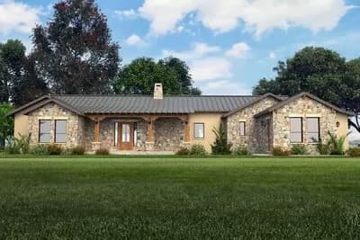 Hill Country House Plan with 2 Bedrooms on Each Side - 2448 Sq Ft