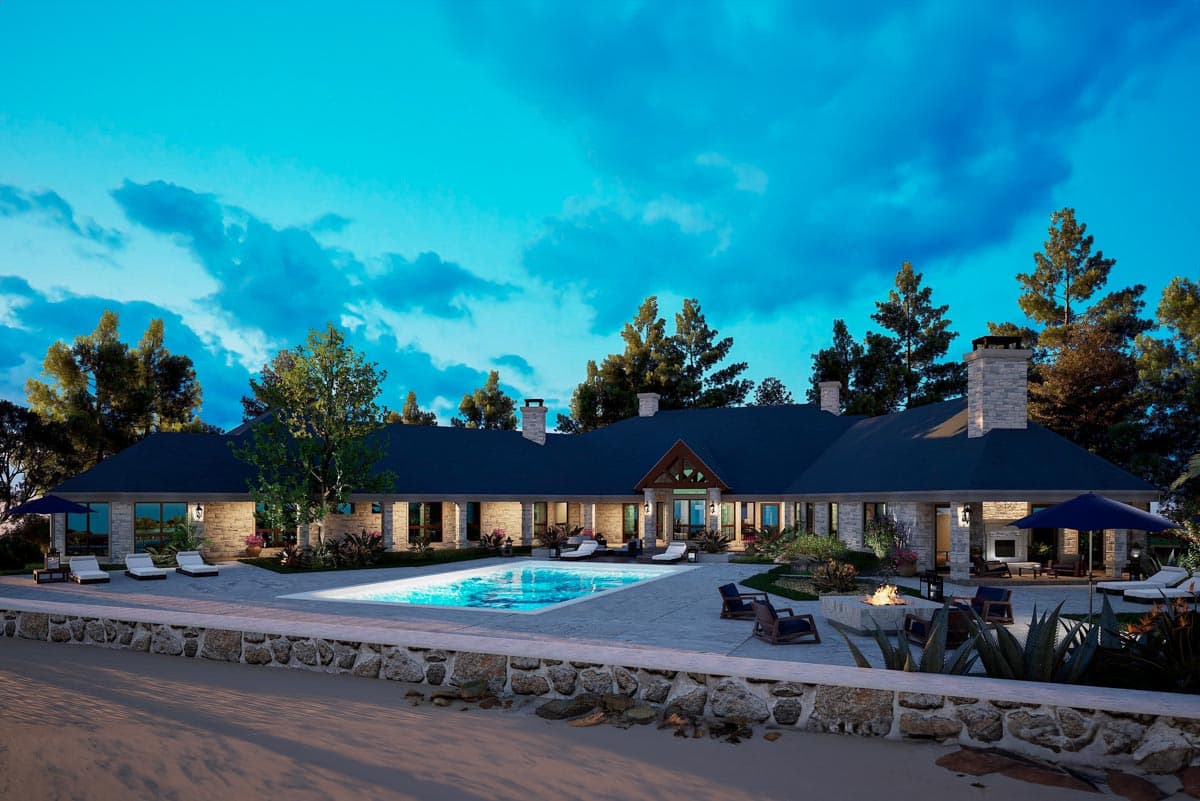 Plan 36238TX: 4-Bed Hill Country Ranch House Plan with V-Shaped Footprint - 6610 Sq Ft - Image #15 - Country, Hill Country, Ranch, Traditional