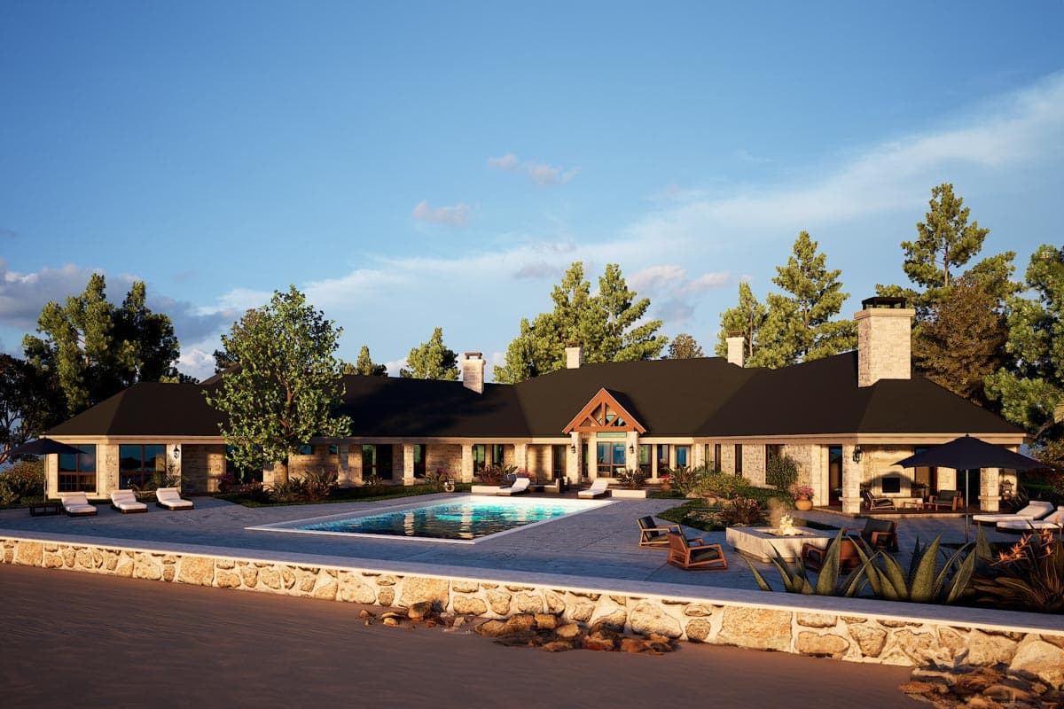 Plan 36238TX: 4-Bed Hill Country Ranch House Plan with V-Shaped Footprint - 6610 Sq Ft - Image #13 - Country, Hill Country, Ranch, Traditional