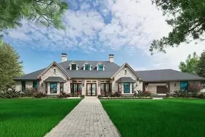 4-Bed Hill Country Ranch House Plan with V-Shaped Footprint - 6610 Sq Ft