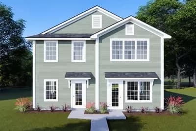 Two-Story Traditional Duplex House Plan with 2 Bed Units - 1120 Sq Ft Each