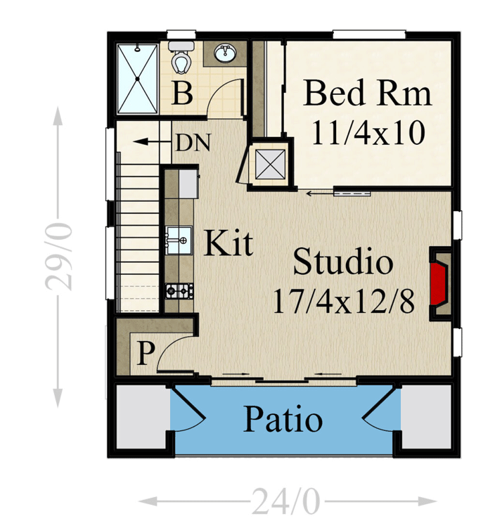 Plan 85442MS: Rustic Two-Story ADU Home Plan with Drive Under Garage - 615 Sq Ft - Floor Plan - 2nd Floor - Carriage, Mid Century Modern, Modern, Northwest