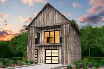 Rustic Two-Story ADU Home Plan with Drive Under Garage - 615 Sq Ft