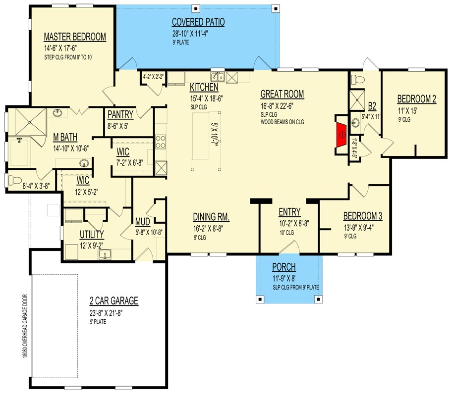 Plan 264132KMD: 3-Bed Southern Ranch House Plan with Rear Covered Patio - 2522 Sq Ft - Floor Plan - Main Level - Country, Ranch, Southern