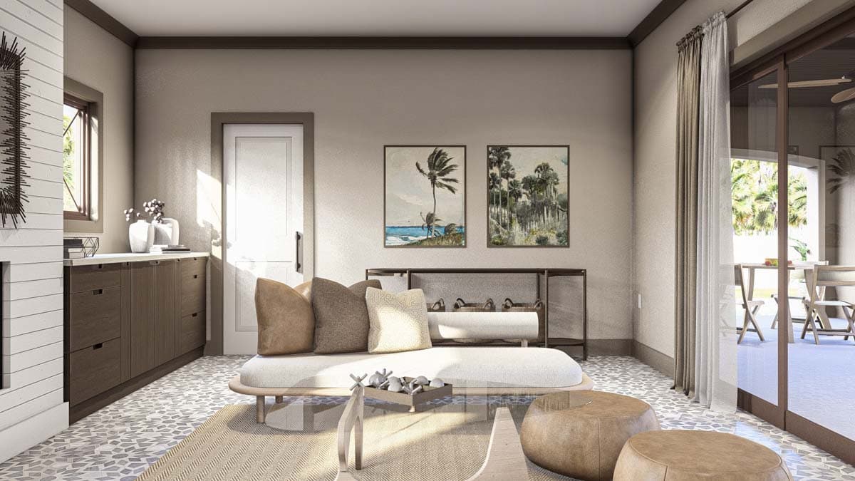 Plan 623363DJ: Mediterranean Pool House with 2 Baths and an Outdoor Kitchen - Image #5 - Mediterranean