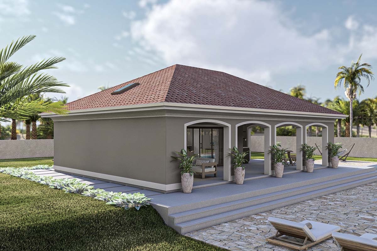 Plan 623363DJ: Mediterranean Pool House with 2 Baths and an Outdoor Kitchen - Image #7 - Mediterranean