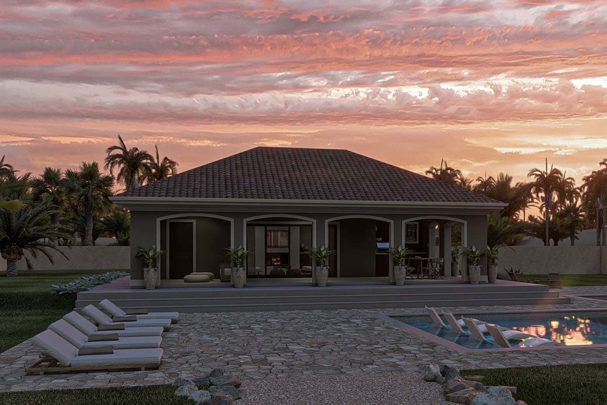 Plan 623363DJ: Mediterranean Pool House with 2 Baths and an Outdoor Kitchen - Image #8 - Mediterranean