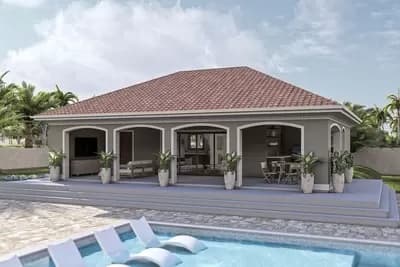 Mediterranean Pool House with 2 Baths and an Outdoor Kitchen