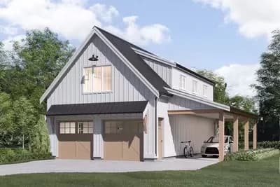 Modern Farmhouse-Style Garage with 873 Sq Ft 2-Bed Apartment Upstairs