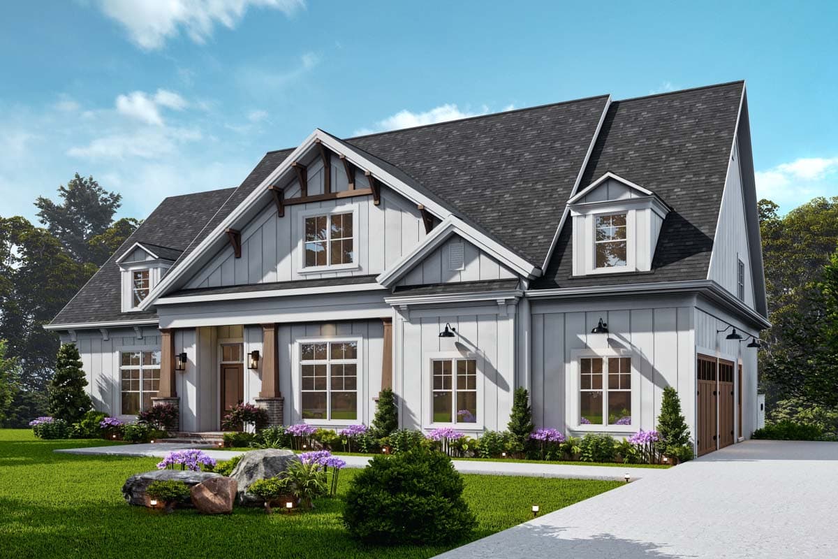 Plan 12333JL: 4-Bed Craftsman Home Plan with Two Story Great Room
