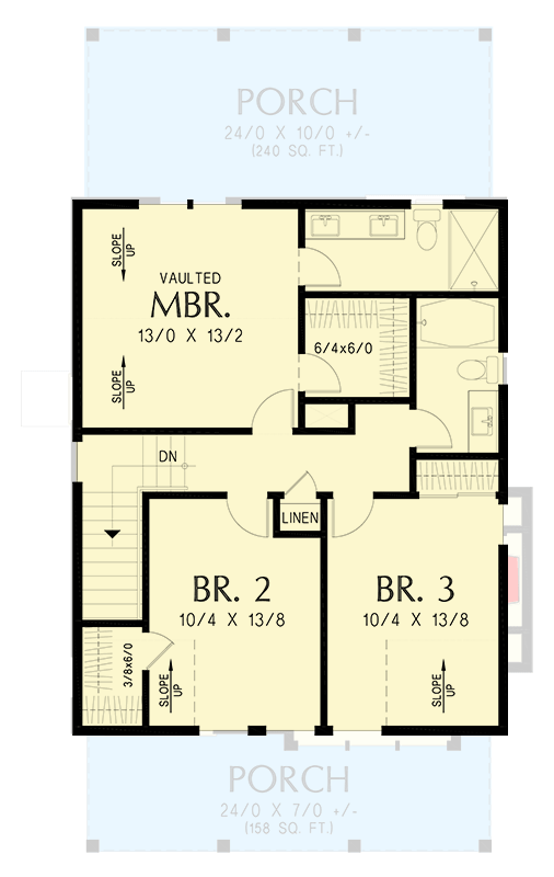 Plan 69850AM: Two -Story Country Farmhouse with Large Open Great Room - 1636 Sq Ft - Floor Plan - 2nd Floor - Country, Farmhouse, Modern Farmhouse, Vacation
