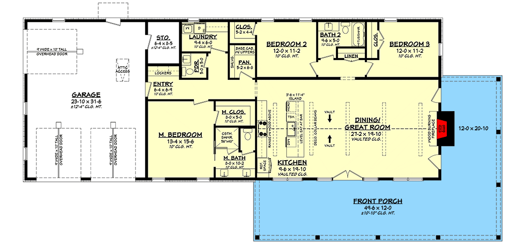 Plan 51964HZ: 3-Bedroom Barndo-Style Farmhouse House Plan Under 2000 Square Feet - Floor Plan - Main Level - Barndominium, Country, Farmhouse, Modern Farmhouse, New American