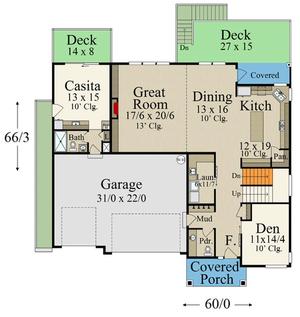 Plan 85447MS: Two Story Contemporary Home Plan with Attached Apartment and Optional Lower Level - 3072 Sq Ft - Floor Plan - Main Level - Contemporary, Modern, Northwest, Prairie