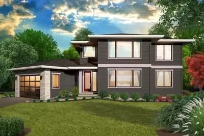 Two-Story Modern Praire Home with Angled Garage and Two Story Great Room - 2337 Sq Ft